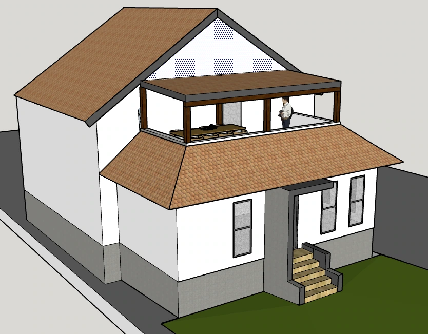 Obiteljska kuća s terasom, 3d model, pogled 1
